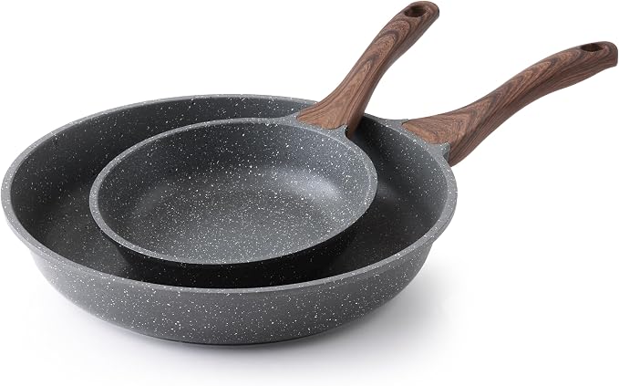 SENSARTE Nonstick Frying Pans, Grey(8+12.5 Inch) | Swiss Granite Coating, Free of PFOA&PFOS, Compatible with All Stoves Including Induction Cooktops, Easy to Clean