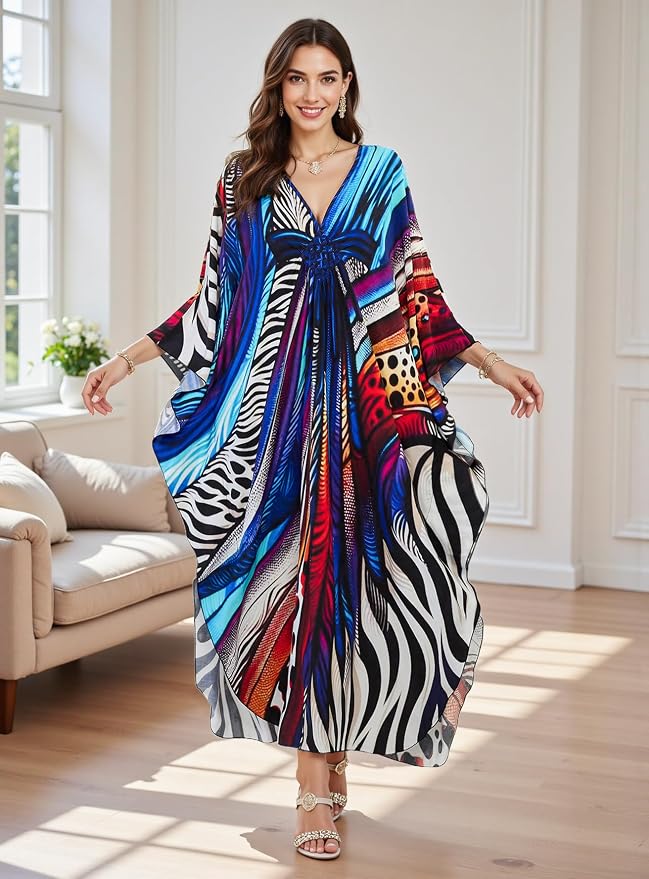 Mumu Dresses for Women Plus Size, Bohemian Kaftan Beach Cover Up Long Maxi Nightgown Soft Loungewear