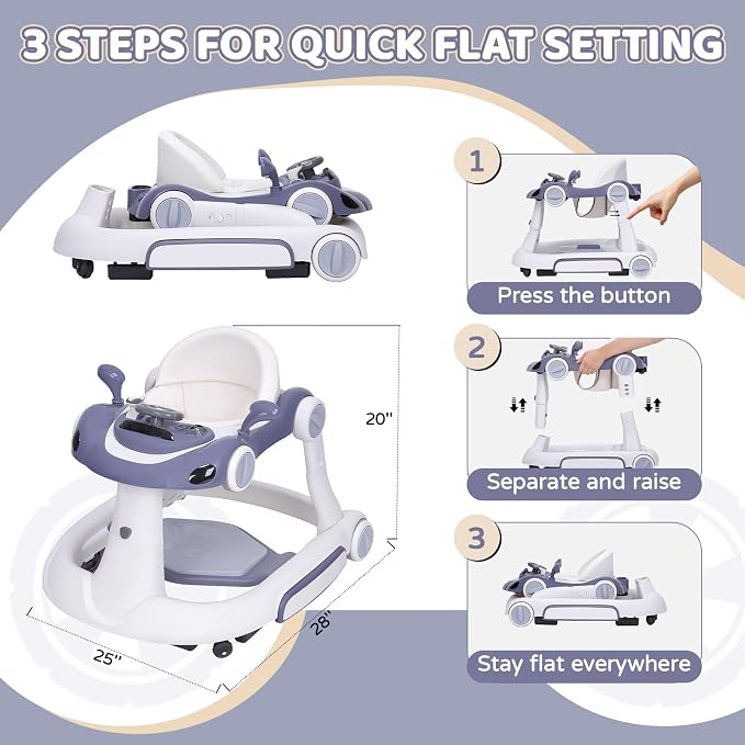 Baby Walker, 4-in-1 Baby Walker with Wheels Portable, Foldable Infant Toddler Walker for Boys Girls 6-18 Month (Dark Blue)
