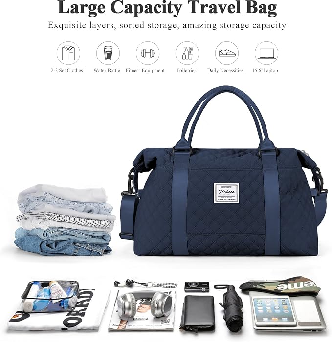 Travel Duffel Bag, Carry On Overnight Weekender Bags for Women | Travel Bag with Wet Pocket & Trolley Sleeve, For Spirit Airlines 18x14x8 Personal Item Bag