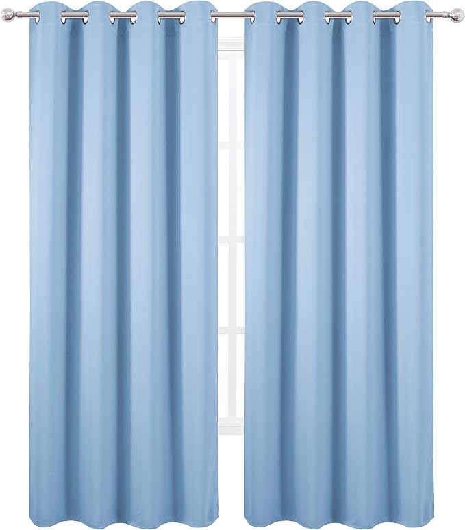 LEMOMO Blackout Curtains 66 x 84 inch/Sky Blue Curtains Set of 2 Panels/Thermal Insulated Room Darkening Bedroom Curtains