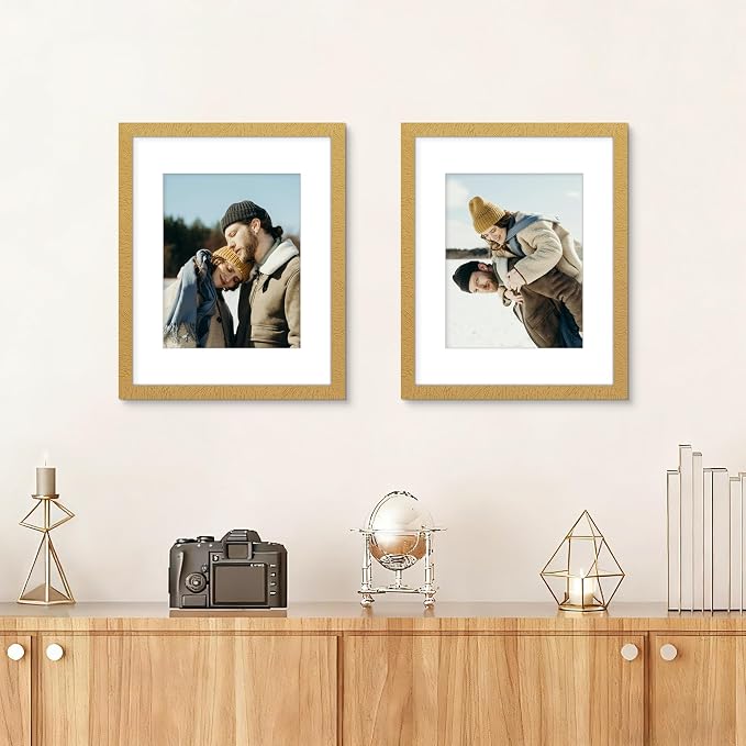 Picrit 16x20 Picture Frame Set of 12, Display Photos 11 x 14 with Mat or 16 x 20 without Mat, Wall Gallery Poster Frames Display for Home Decor, Gold