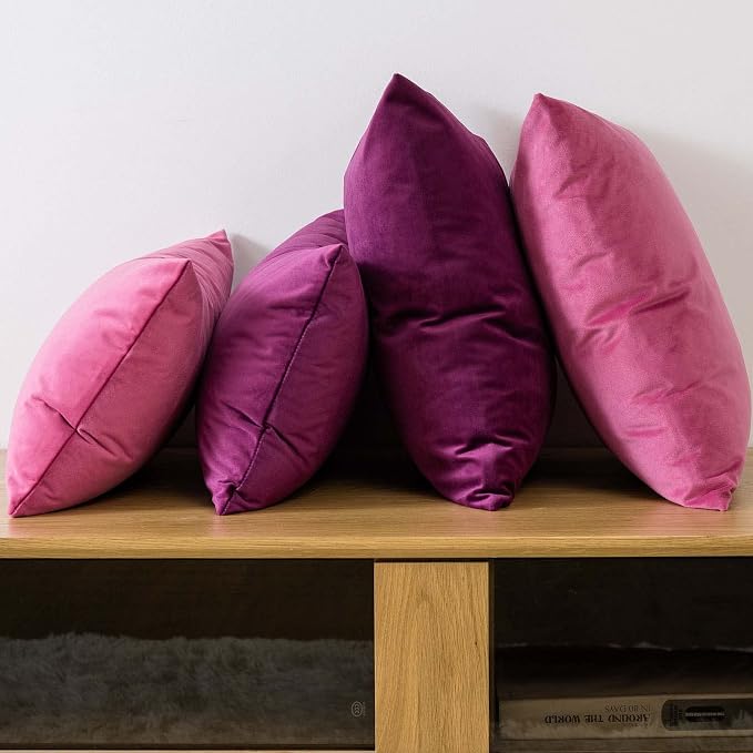 JUSPURBET 16x16 Decorative Velvet Throw Pillow Covers Set of 2,Rose Red | Modern Soft Cushion Covers Cases with Hidden Zipper for Couch Sofa Bed Living Room Bedroom Home Decor