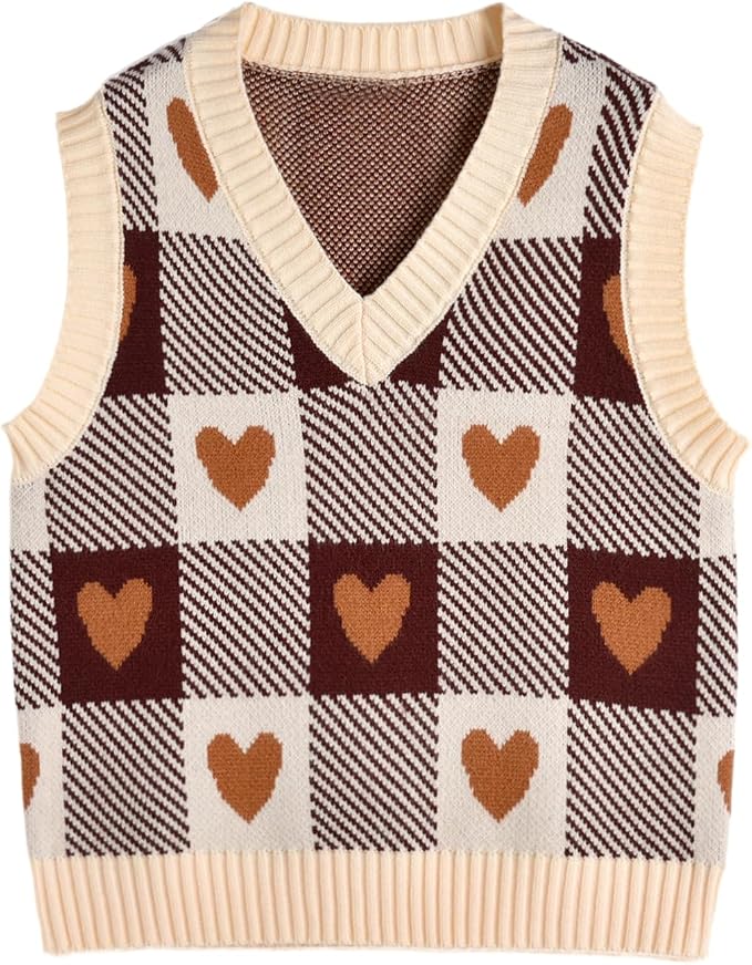 Women's Sweater Vest,Y2K Sleeveless Pattern Preppy Style Knitted Crop Tank Top for Girl