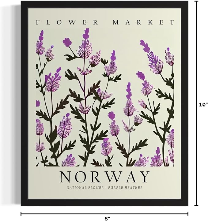 Norway, Purple Heather Art Print Poster, Flower Market Wall Art, Floral Artwork Decor for Bedroom, Kitchen, Bathroom, Livingroom Decoration 52 (Norway, Purple Heather, 10"L x 8"W, Unframed)
