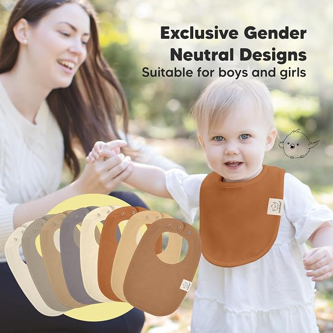 KeaBabies 8-Pack Organic Baby Bibs for Drooling and Teething - Soft Cotton Bibs for Baby Girl, Boy, Extra Absorbent, Easy to Clean & Put On for Toddler, Newborn, Infant 0-24 Months (Terracotta)