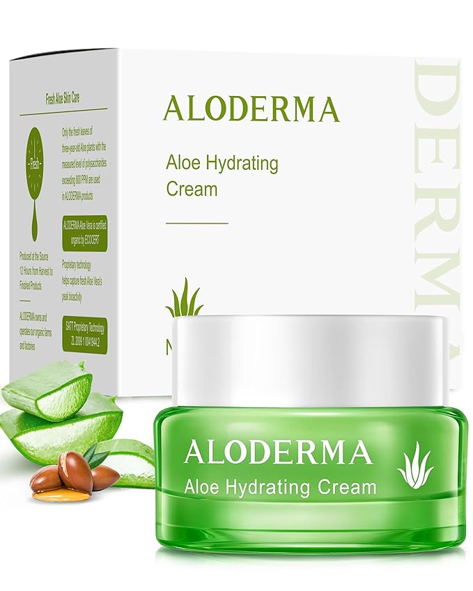 Aloderma Hydrating Face Cream for Dry Skin Made with 65% Organic Aloe Vera - Natural Hydration with Hyaluronic Acid & Arginine - Nourishing Aloe Vera Face Cream - Moisturizing Dry Skin Cream, 1.7oz