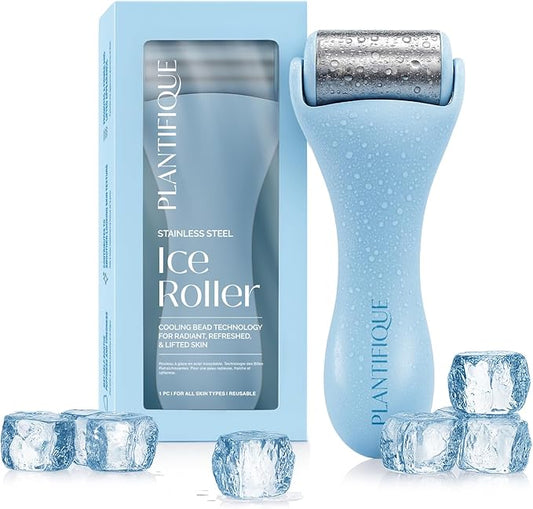PLANTIFIQUE Ice Roller for Face - Stainless Steel Cooling Eye Roller - Reduce Puffiness, Improve Lymphatic Drainage & Soothe Skin