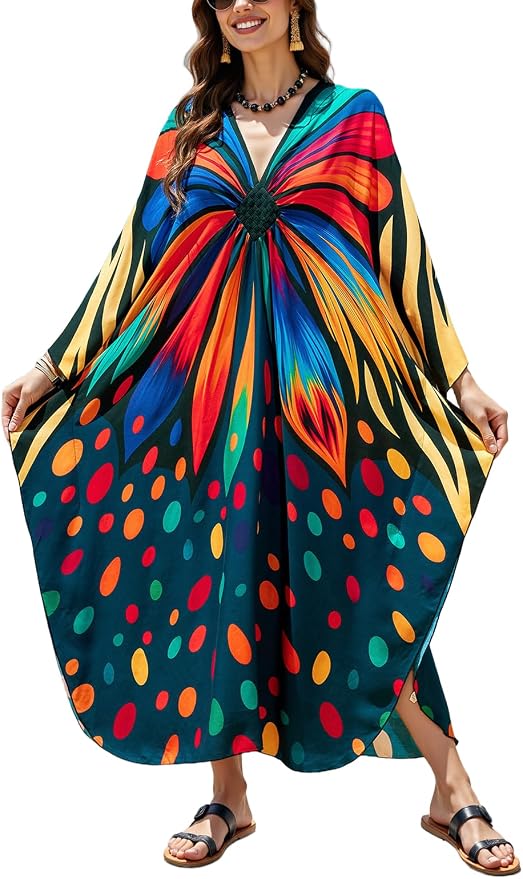 Mumu Dresses for Women Plus Size, Bohemian Kaftan Beach Cover Up Long Maxi Nightgown Soft Loungewear
