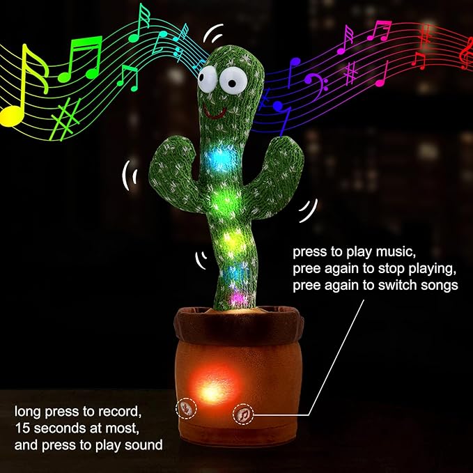 Dancing Talking Cactus Baby Toy for 3 4 5 6 7 8 9 10 11 12 Babies Boy 3-6 6-12 Singing Cactus 9-12 12-18 Repeat What You Say 36 Months Old Music PlushToys 1st Birthday Gifts