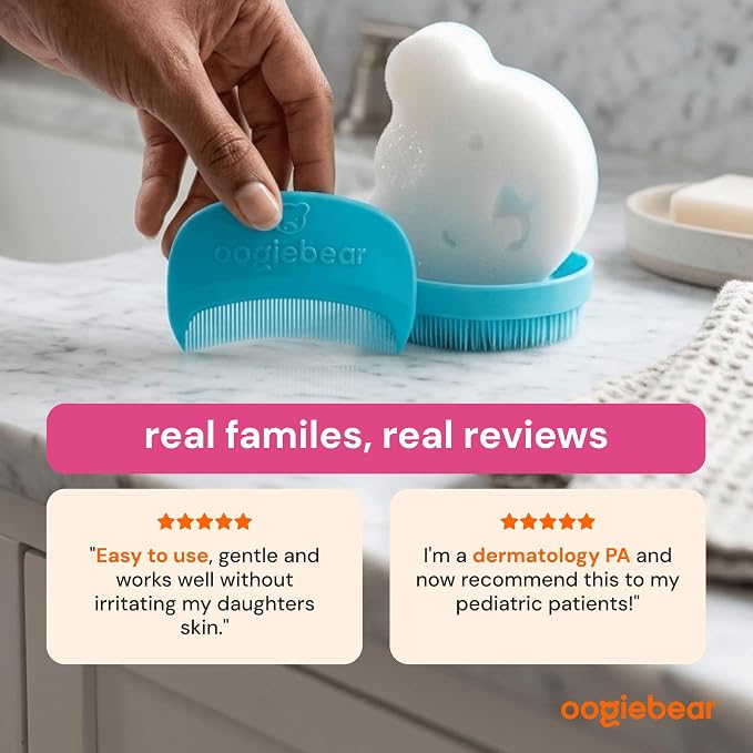 oogiebear Cradle Cap Brush Kit Includes 2 Additional Replacement Sponges – Gentle and Safe Scalp Massage Care with Sponge, Brush, and Comb for Newborns and Babies