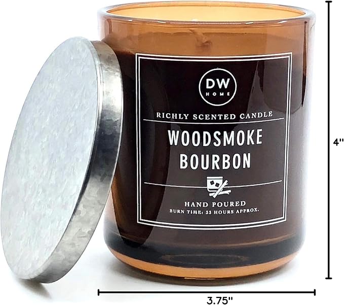 DW Home Woodsmoke Bourbon Candle for Home, 9 oz, 8.8 oz Candle Jar, Up to 33H Burn Time, Luxury Scented Candle for Relaxation, Gifting, Home Decor