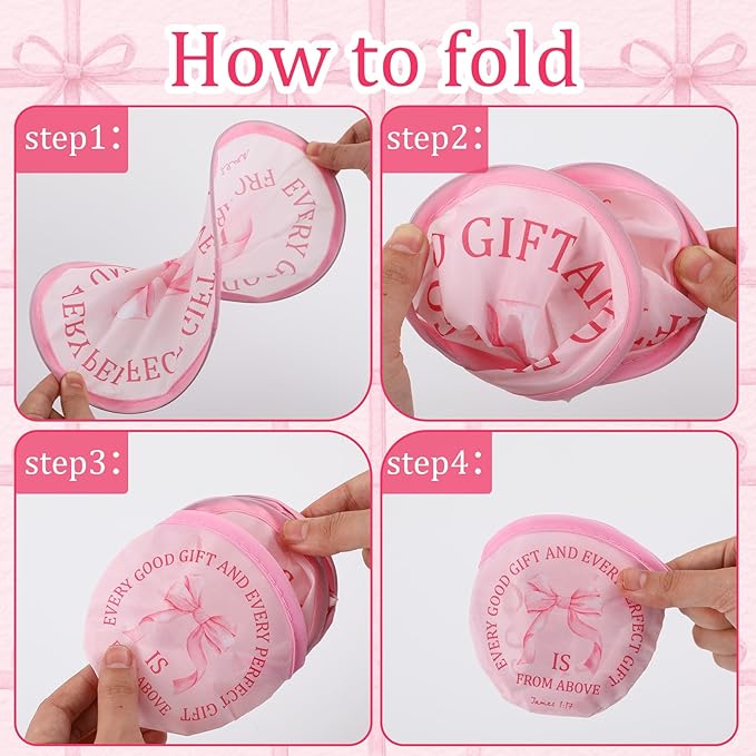 Gejoy 24 Pcs Pink Bow Foldable Fan Style Summer Flower Handheld Round Folding Flying Disc for Women Man Daily Use Festival Wedding Party Favors Decorations Portable, 8 Style