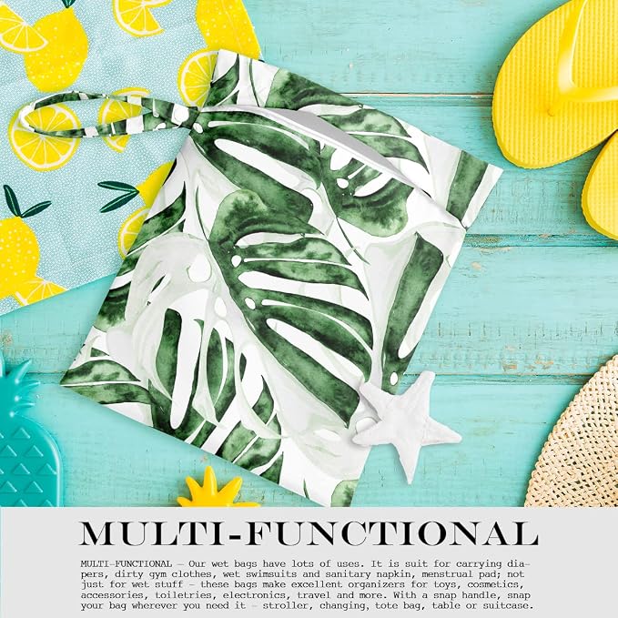 Wet Bag, Wet Dry Bag, Wet Bag for Swimsuit, Travel, Beach, Pool, Diapers, Dirty Yoga Gym Clothes, Makeup Bag, Waterproof Tropical Palm Leaves Decor Jungle Palm Leaf Favors