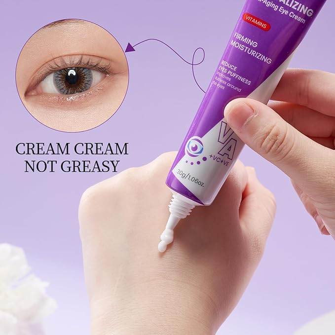 Eye Cream for Dark Circles and Puffiness - Anti Aging Eye Cream Enriched with VA VC VE, Firming & Hydrating Under Eye Treatment for Wrinkles, Eye Bags, Fine Lines, 30g/1oz