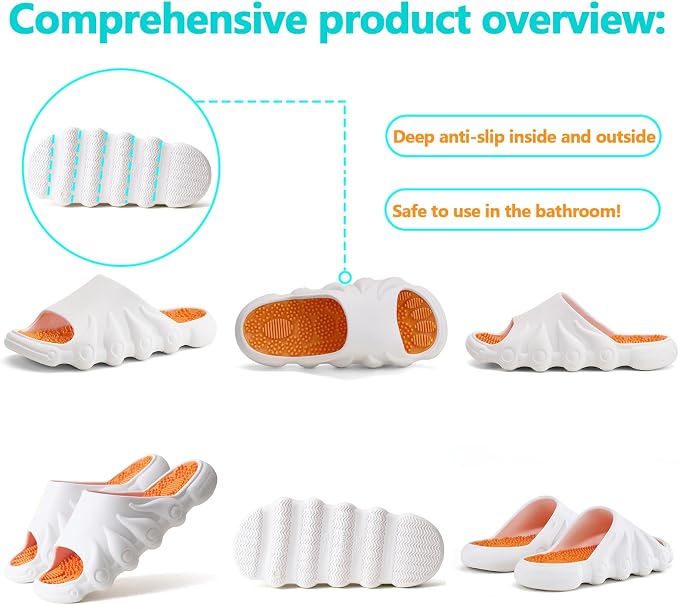 Plantar Fasciitis Relief Foot Massager for Plantar Fasciitis Shoes Women Acupressure Massage Slippers Reflexology Sandals Relaxation Gifts for Mom Dad Parents (White Orange,women5-5.5/men 4-4.5)