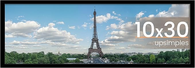 upsimples 10x30 Picture Frame, Display Pictures 8x24 with Mat or 10 x 30 Without, Wall Hanging Panoramic Frames, Black, 1 Pack