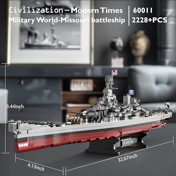 JMBricklayer Toy Battleship Building Set 60011, Classic Creative Military Missouri Battleship Model, Collectible Display Warship Toys for Adults, Christmas Birthday Gifts for 14+Boys,Teens (2228 Pcs)