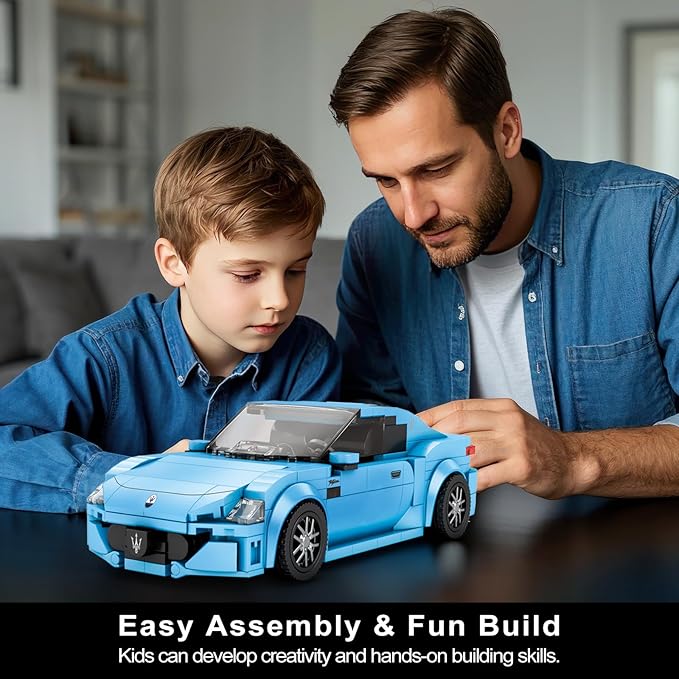 Reobrix Super Sports Car Building Blocks Sets, Classic Collectible Car Model for Teens Ages 14+, Mini Sports Cars Toy Kit for Adult Blue(384 Pieces)
