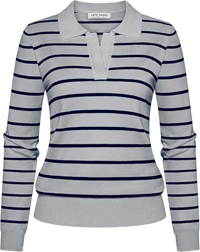 Women's Long Sleeve Classic V Neck Casual Fall Winter Polo Sweater Tops | Basic Collared Knitted Fashion Work Business Formal Daily Wear Versatile Pullover Shirts