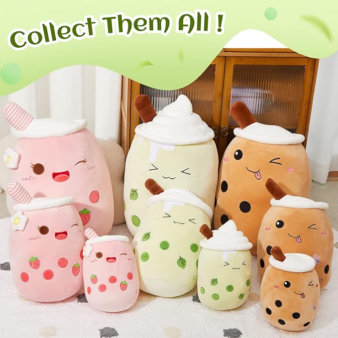 Athoinsu Green Boba Tea Plush Pillow 20'' Giant Kawaii Matcha Milky Stuffed Bubble Animal Toy Birthday Christmas Holiday Valentines Gifts for Kids,Girls,Boys