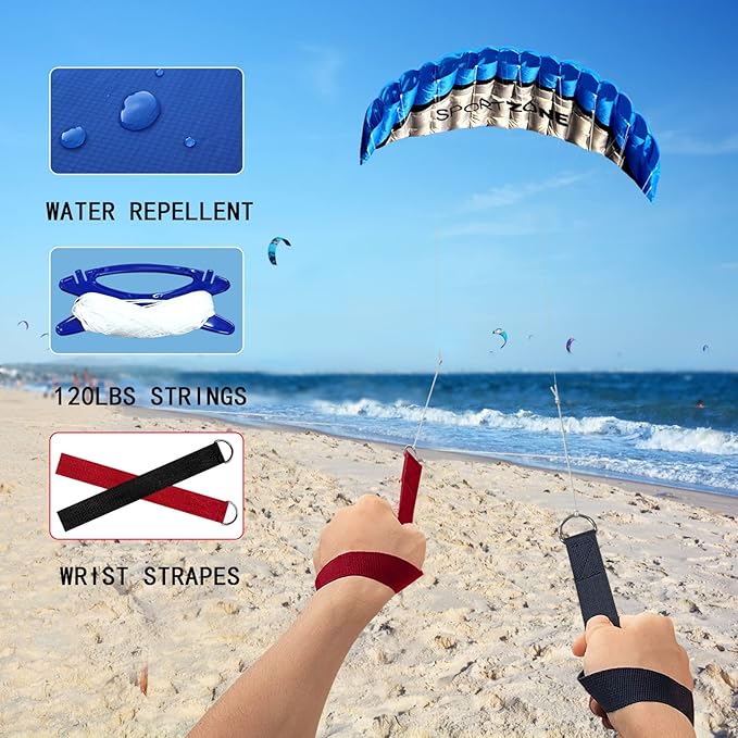 HENGDA KITE 2.5m Dual Line Stunt Parafoil Kites Soft Stunt Kite for Beach Blue with Flying Tool