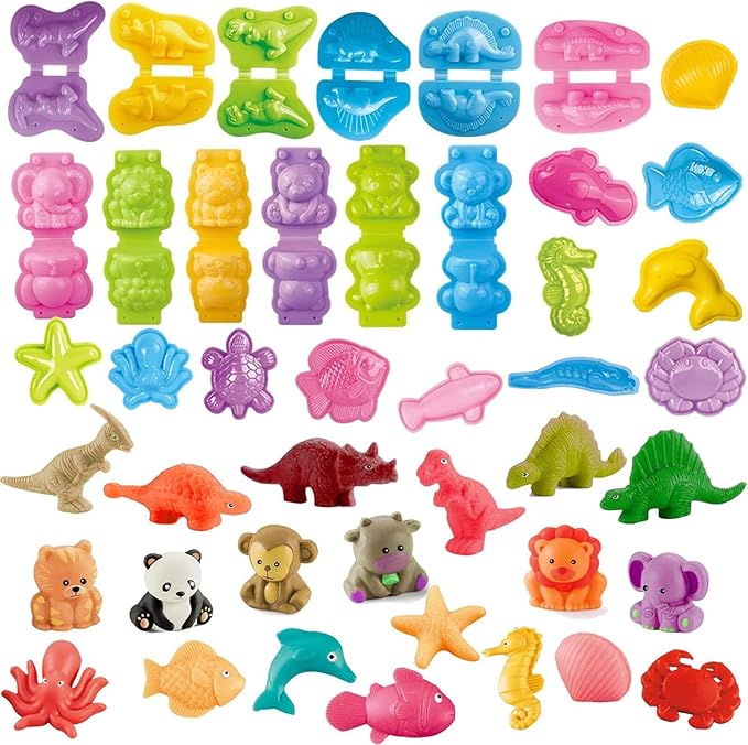 Unleash Creativity with 18 Unique Dino and Animal Molds Dough Toys Dough Accessories Set Whit 15 .Ideal as a Gift for Kids Aged 3-4-8 Years