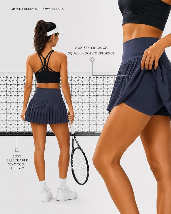 Pleated Tennis Skirt for Women with Pockets Shorts High Waisted Athletic Golf Skort for Workout Pickleball