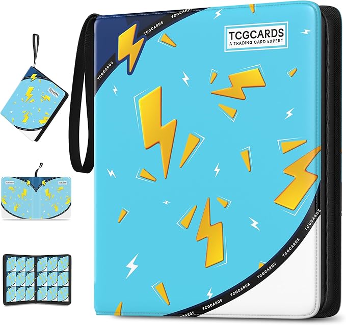Trading Card Binder 9 Pocket,900 Pocket Card Collection Binder with 50 Removable Sleeves,PU Waterproof Top Card Book,3-Ring Zipper Collectible Trading Card Album for MTG/TCG/Card Holder Gift(Blue)