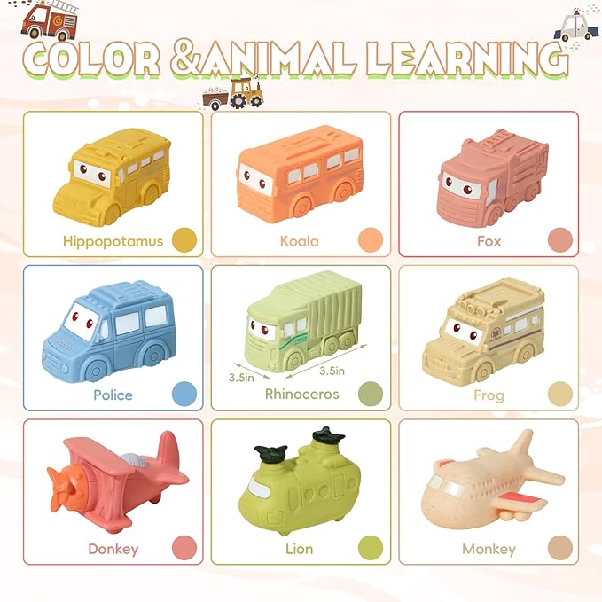 Baby Bath Toys 9 Pack Cars Floating Bath Toys Mold Free, for Infants 6-12 & Kids Ages 1-3, No Hole Bathtub Toys for Toddlers 1-3 Water Pool Toy for Baby Toddler