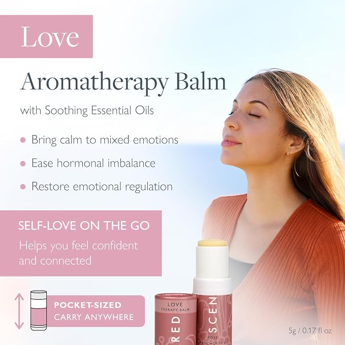 Scentered Aromatherapy Balm Stick - Love - Rose Essential Oils Rub On for Emotional Regulation & Balance with Ylang Ylang & Cedarwood - Gifts for Valentines Day for Her