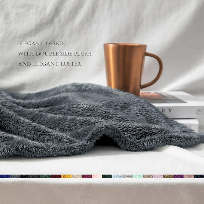 Exclusivo Mezcla Fuzzy Plush Fleece Bed Blanket Queen Size, Dark Grey | 90x90 Inches, Super Soft and Cozy Bed Blanket, Fluffy Decorative Bedding for Livingroom, Bedroom, All Season