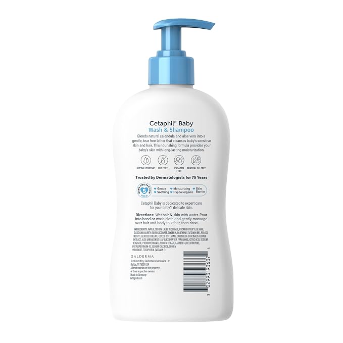 Cetaphil Baby Wash & Shampoo, 13.5oz Pack of 2, Hypoallergenic, Gentle Enough for Everyday Use, Soap Free