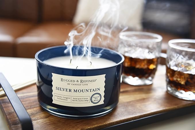 Candle-Lite Scented Candles for Men, Silver Mountain Fragrance, 16.25 oz Jar, 3-Wick, 51 Hours of Burn Time, Masculine Aromatherapy with Long Lasting Scent, Ideal Gift for Father's Day and Home Decor