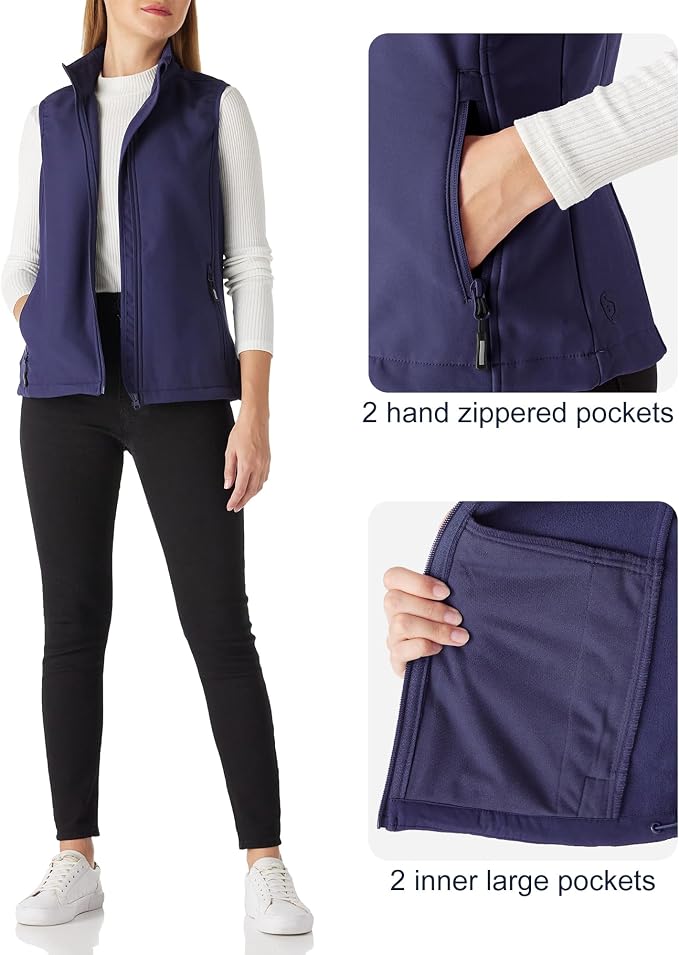 Outdoor Ventures Women's Lightweight Softshell Vest Windproof Fleece Lined Zip Up Sleeveless Jacket for Running Hiking Golf
