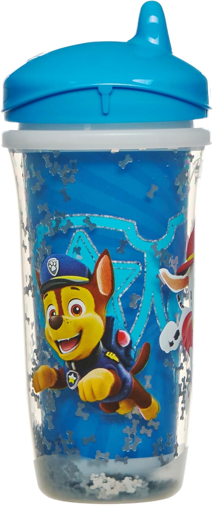 Playtex Baby Sipsters Hard Spout PAW Patrol Sippy Cup for 12+ Months, 9 Ounce (2 Count), Blue Glitter Chase and Marshall, Insulated Water Bottle for Kids, Spill-Proof Cups for Toddlers 1-3, Stage 3