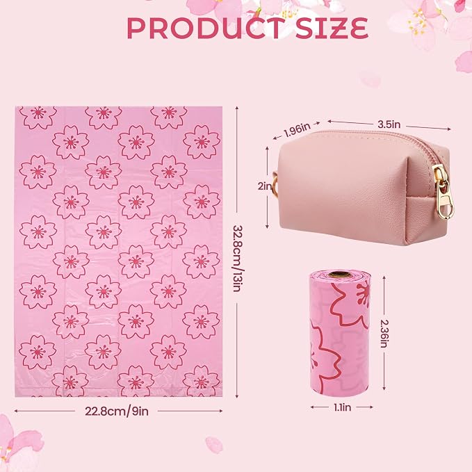 Portable Sanitary Napkin Disposal Bags Cherry Blossom Scented, with Dispenser, 120 pcs Pink Period Disposal Bags discreet period bags Disposable Mini Bags for Women Privacy Handling Bag Diaper Sack