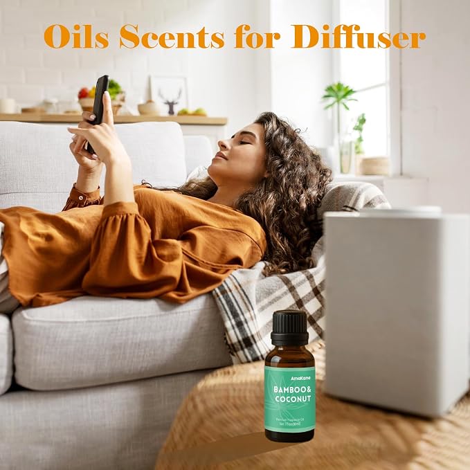 AmaKane Bamboo and Coconut Fragrance Oil, Summer Essential Oil for Diffuser, Fragrance Oil for Candle Making, DIY Soap Making Scents, Diffuser Oils for Home, Aromatherapy Oils, 30ml