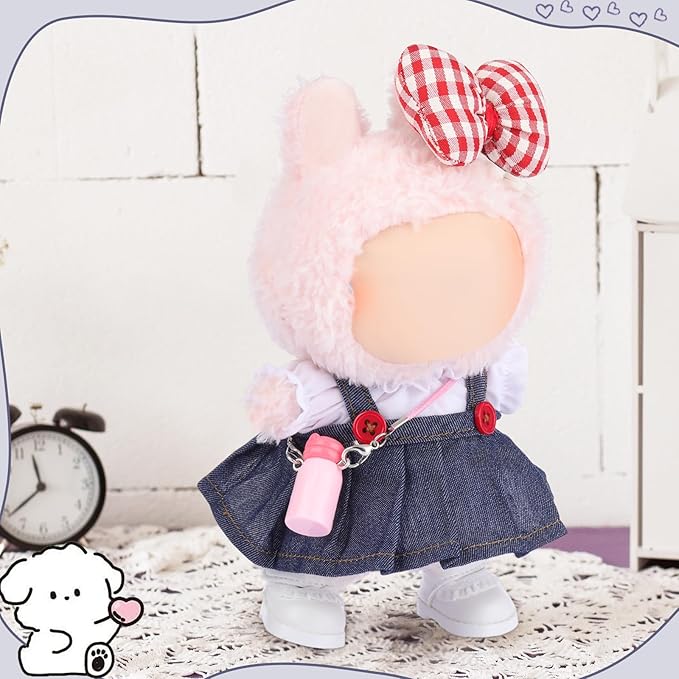 5 Pcs Stylish Set for 17cm Dolls with Fashion Hat ,Water Bottle,Skirt,Shoes and Sweater Outfit Set, Cute Doll Style Accessories Gift(Elegant,Pink)