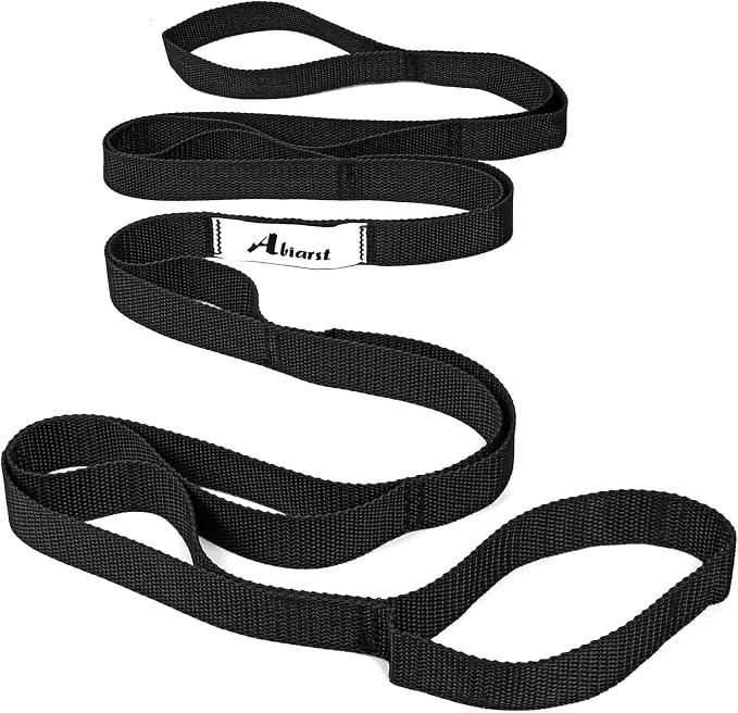 Abiarst Stretching Strap Yoga Straps for Physical Therapy, 10 Loops Non-Elastic Stretch Band for Pilates, Flexibility, Exercise and Gymnastics