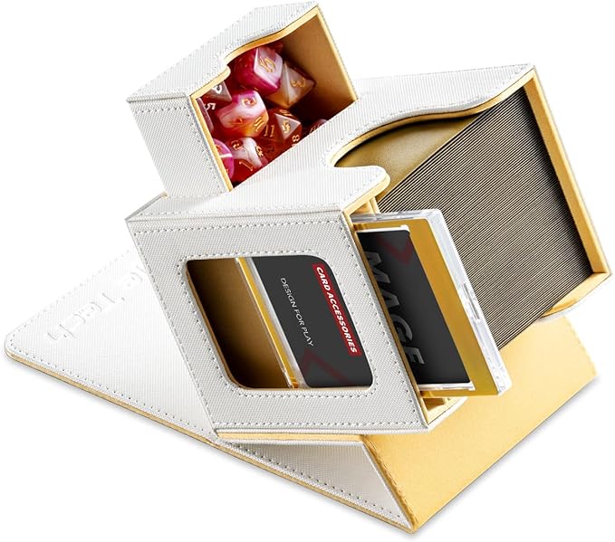 Mage Tech Card Deck Box for MTG Commander - Patented Design, Commander Display, As Deck Holder, Fits 100 Double-Sleeved Cards, Include 35pt Card Brick & Dice Tray (5. Halo)