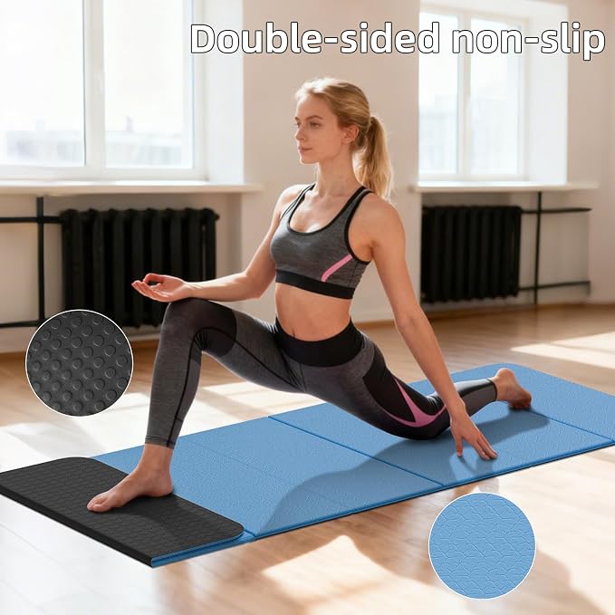 Foldable TPE Yoga Mat Thick 10mm,75" x40"Extra Large Exercise Mats | Stretch Mat Non-slip Fitness Folding Mat Easy to Carry,Wide Gym Mats for Women Men Suitable for Home Workout Travel Pilates