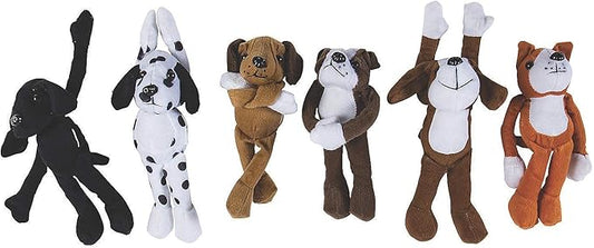Hanging Dog Stuffed Animals - Stuffed Dog Plush with Hook and Loop Fastener Paws - Set of 12