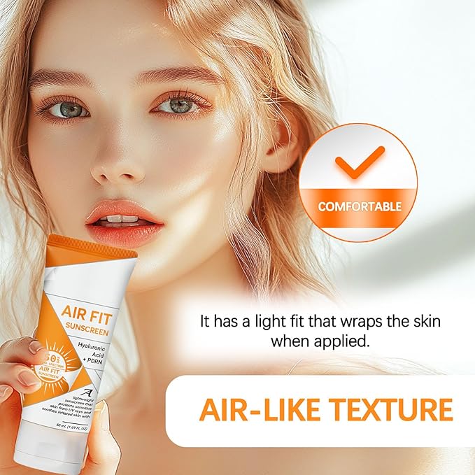 Air Fit Sunscreen Korean SPF 50 - Face & Body Sunscreen with Hyaluronic Acid, Lightweight, Non-Greasy, Moisturizing Sun Cream, Broad Spectrum UVA/UVB Protection (2)