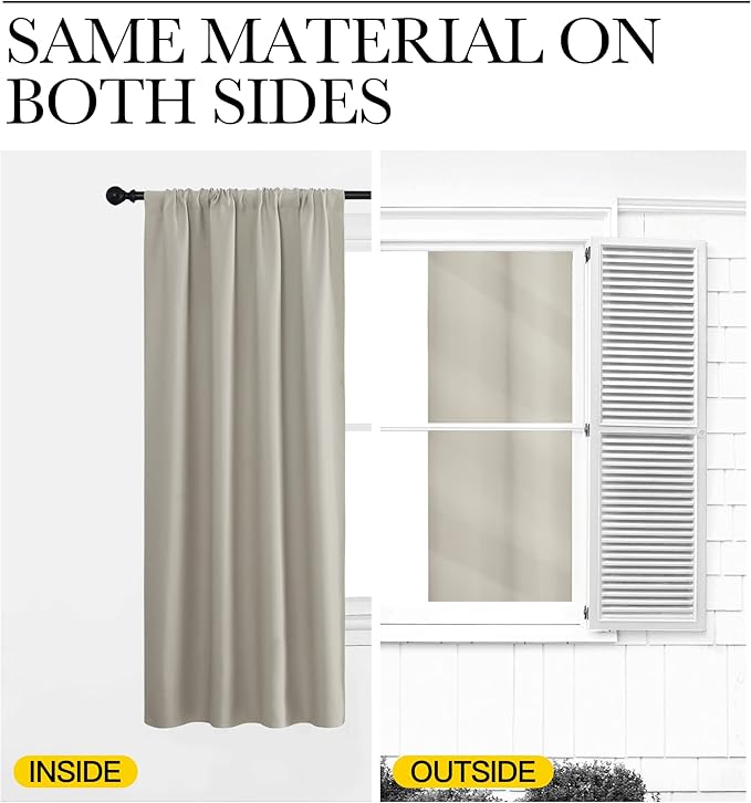 NICETOWN Blackout Curtains for Living Curtains, Room Darkening Window Curtain Panels, Easy-Care Solid Thermal Insulated Draperies/Drapes for Daughter Room (Natural, 2 Panels, 34 by 40)