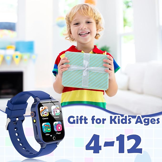 Smart Watch for Kids, with 26 Puzzle Games, Touch Screen, HD Camera, Alarm Clock, Toys for Ages 4-12 Years Old.Birthday Gift for Boys Girls (Blue)