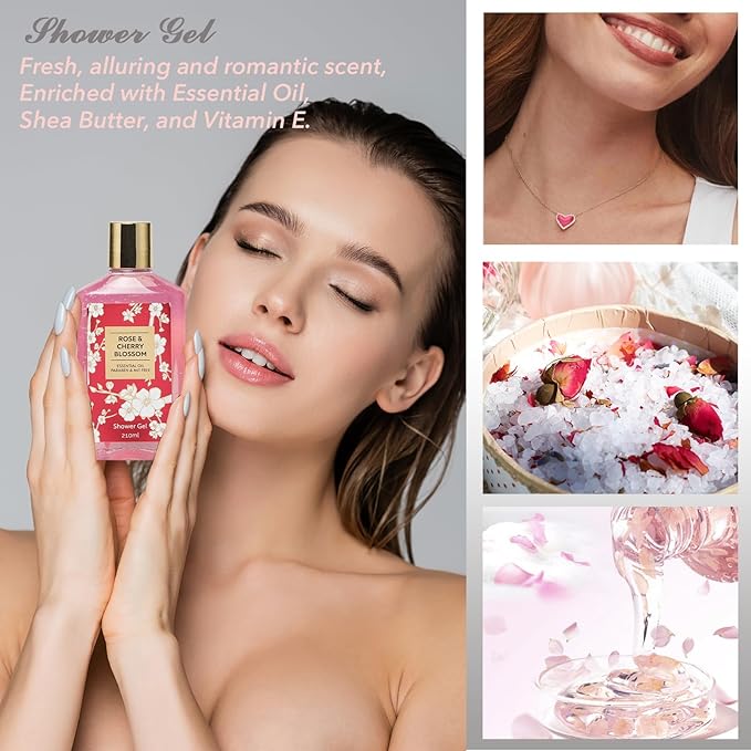 Mothers Day Gifts for Mom, Gifts for Women, Spa Gift Set for Women - Rose Bath and Body Gift Set Beauty Care Spa Kit with Shower Gel | Bath Kit, Valentines Day, Birthday, Christmas Gift for Mom