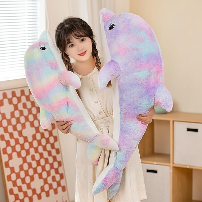 Dolphin Plush Toy, Stuffed Animal, Plush Pillow, Super Soft Sea Animal Plush Toys, Gifts for Kids, Sea Critters (Pinkish Yellow, 19.2 Inches)