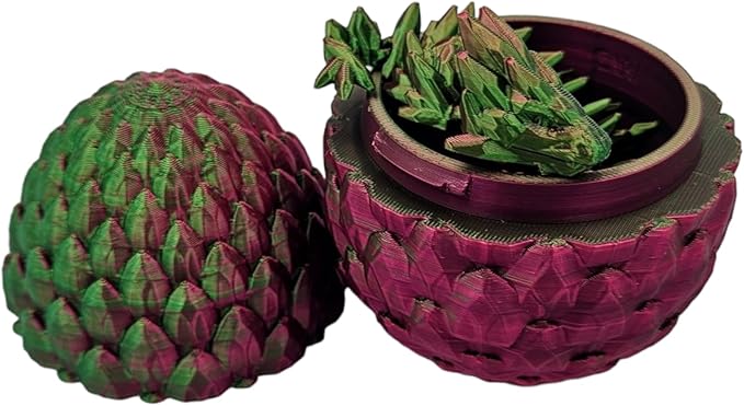 Surprise Dragon Egg Articulating Gemstone Dragon Fidget Figurine - 3D Printed Dragons Flexible ADHD, Autism, Relief Anxiety - Articulated Joints (Green/Red)