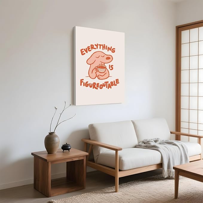 Everything Is Figureoutable Motivational Poster Cute Dog Positive Quote Inspirational Wall Art Funny Cartoon Mental Health Coffee Canvas Print for Kids Room Home Decor 8x12inch Wrapped Framed